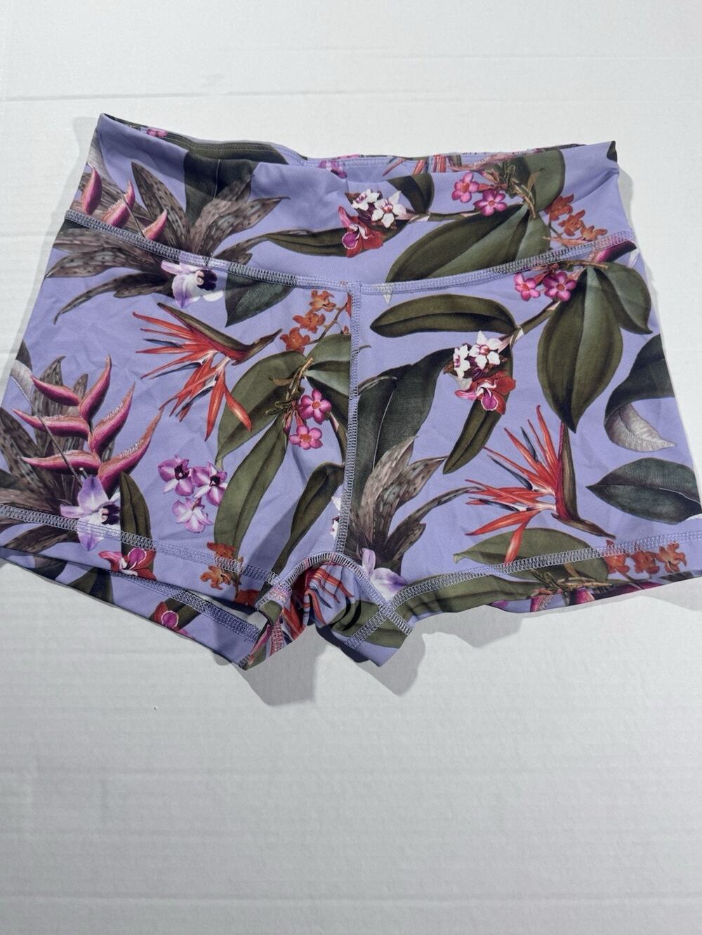Love Dream Women's Floral Tropical Biker Shorts High Rise Purple Multicolor M